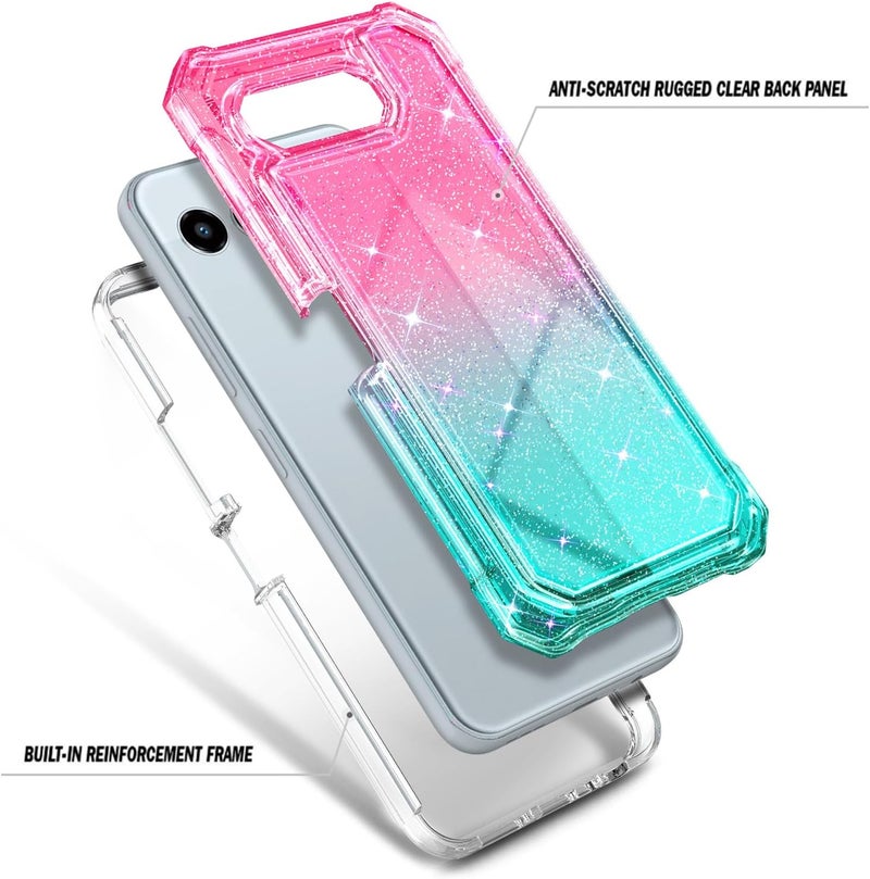 NZND Designed for T-Mobile REVVL 8 Phone Case, Glitter Pink/Aqua | with Screen Protector, Full-Body Shockproof Protective Rugged Impact Resist Bumper Cover - Image 3